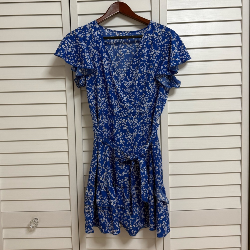 Floral Blue Wrap Dress